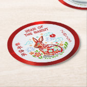 中国の新年2023年　ウサギの切り紙　赤い箔 ラウンドペーパーコースター (アングル)