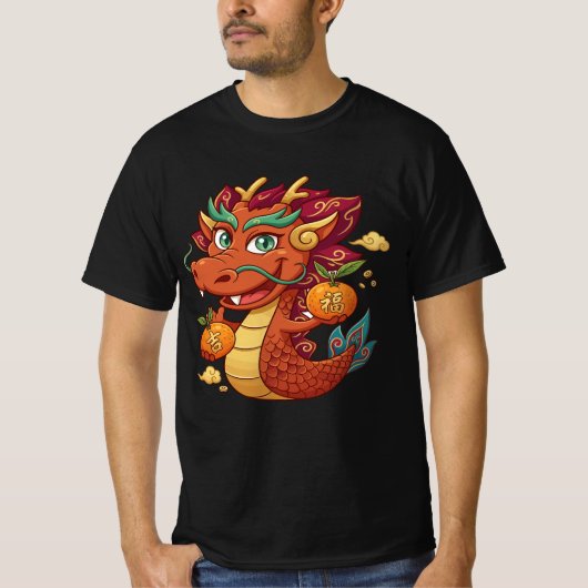 中国の新年 かわいい赤龍ベクターのクリップアート Tシャツ (正面)