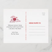 中国の新年 ウサギ 2023 現代の赤 本物の金 箔シーズンポストカード (裏面)