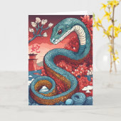 中国の新年 蛇のグリーティングカード カード (黄色い花)