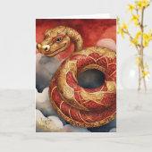 中国の新年 蛇のグリーティングカード カード (黄色い花)
