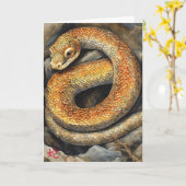 中国の新年 蛇のグリーティングカード カード (黄色い花)
