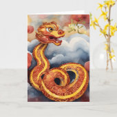 中国の新年 蛇のグリーティングカード カード (黄色い花)