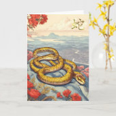 中国の新年 蛇のグリーティングカード カード (黄色い花)