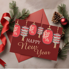 中国の新年 赤いランタンのドラゴン シーズンカード