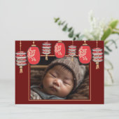 中国の新年 赤いランタンの写真 シーズンカード (スタンド正面)