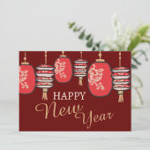 中国の新年 赤いランタン ドラゴン シーズンカード (スタンド正面)