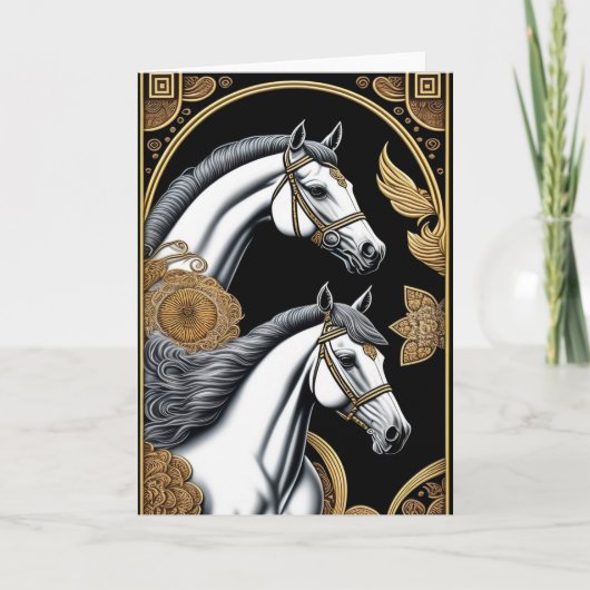 中国の新年 馬のグリーティングカード カード (正面)