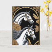 中国の新年 馬のグリーティングカード カード (黄色い花)