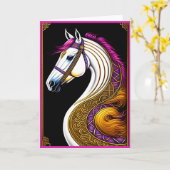 中国の新年 馬のグリーティングカード カード (黄色い花)