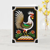 中国の新年 鶏の年賀状 カード (黄色い花)