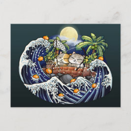 中国の新暦年猫がオレンジを投げる シーズンポストカード