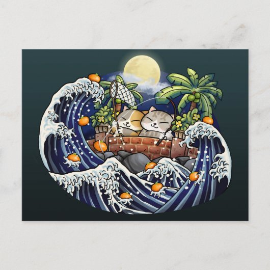中国の新暦年猫がオレンジを投げる シーズンポストカード (正面)