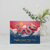 中国の旧暦の新年おめでとう　ドラゴン　ホリデー　ポストカード 箔シーズンポストカード (立ち正面)