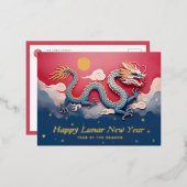 中国の旧暦の新年おめでとう　ドラゴン　ホリデー　ポストカード 箔シーズンポストカード (正面/裏面)