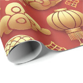 中国の旧正月の金蛇 ラッピングペーパー (ロールコーナー)