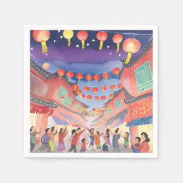 中国の旧正月 | お祝いの水彩画 スタンダードカクテルナプキン