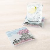 "中国の桜の木と宮殿 – オリエエレガントント ガラスコースター (アングル)