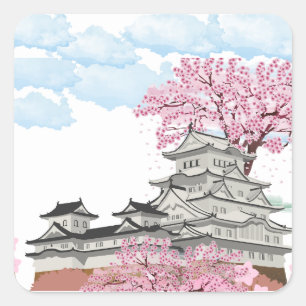 "中国の桜の木と宮殿 – オリエエレガントント スクエアシール