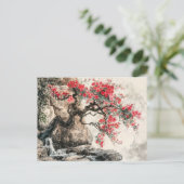 中国の水彩画の山の花開く木 ポストカード (スタンド正面)