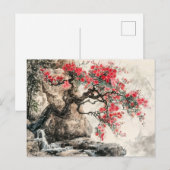 中国の水彩画の山の花開く木 ポストカード (正面/裏面)