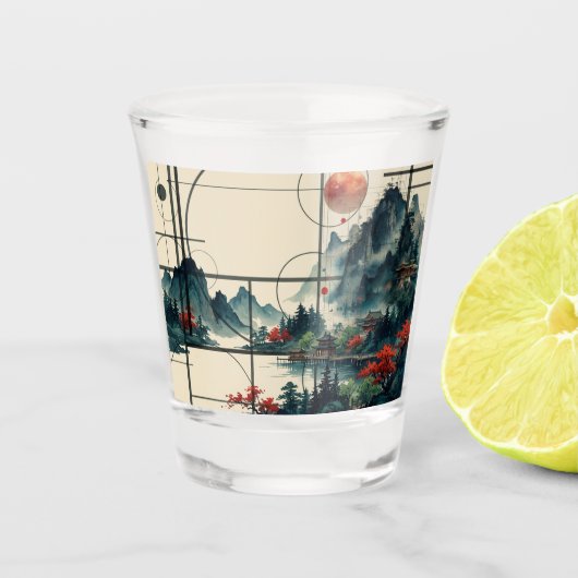 中国の水彩画 ショットグラス (正面)
