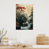 中国の滝の壁画プリント – 伝統的 ポスター (キッチン)