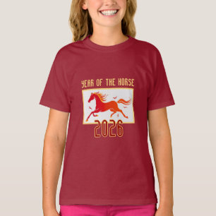 中国の火の馬の新年2026子供用 Tシャツ