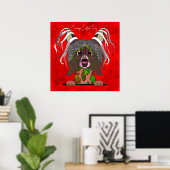 中国の熱狂する紋付き犬の顔手絵を描金 ポスター (ホームオフィス)