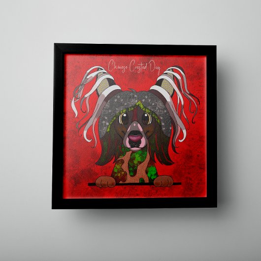 中国の熱狂する紋付き犬の顔手絵を描金 ポスター