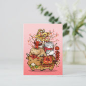 中国の牛と猫お洒落の新年 シーズンポストカード (スタンド正面)