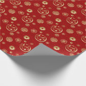 中国の牛のパターンの新年 – 赤と金ゴールド ラッピングペーパー (角)