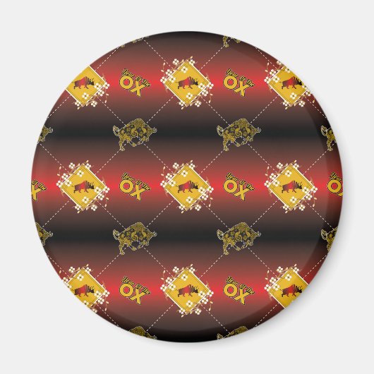 中国の生まれ丑の年のフローラ マグネット (正面)