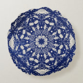 中国の磁器：青い水彩フローラ ラウンドクッション (裏面)