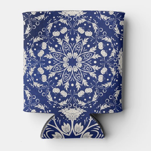 中国の磁器：青い水彩フローラ 缶クーラー (正面)