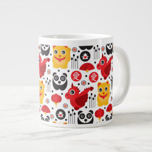 中国の福猫、竜、パンダ ジャンボコーヒーマグカップ