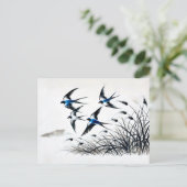 中国の空を疾走するツバメのグループ ポストカード (スタンド正面)