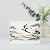 中国の空を疾走するツバメのグループ ポストカード (スタンド正面)