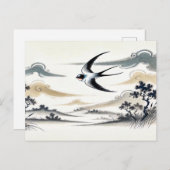 中国の空を疾走するツバメのグループ ポストカード (正面/裏面)