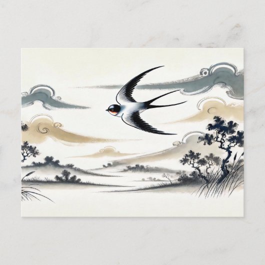 中国の空を疾走するツバメのグループ ポストカード (正面)