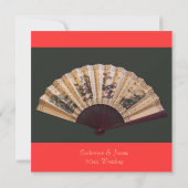 中国の竹とシルクの扇形の結婚式 招待状 (裏面)