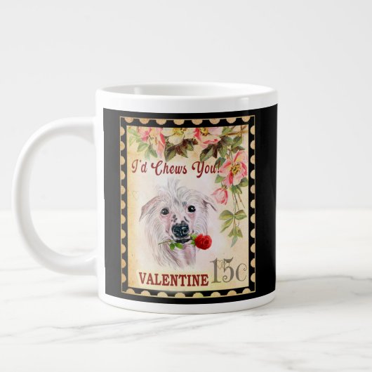 中国の紋付ヴィンテージバレンタイン犬バラ ジャンボコーヒーマグカップ (左)