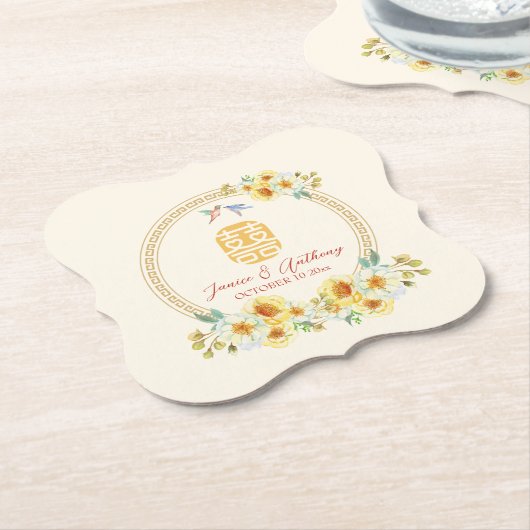 中国の結婚のフローラエレガント ペーパーコースター (アングル)