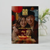 中国の結婚の写真金ゴールド 箔招待状 (立ち正面)