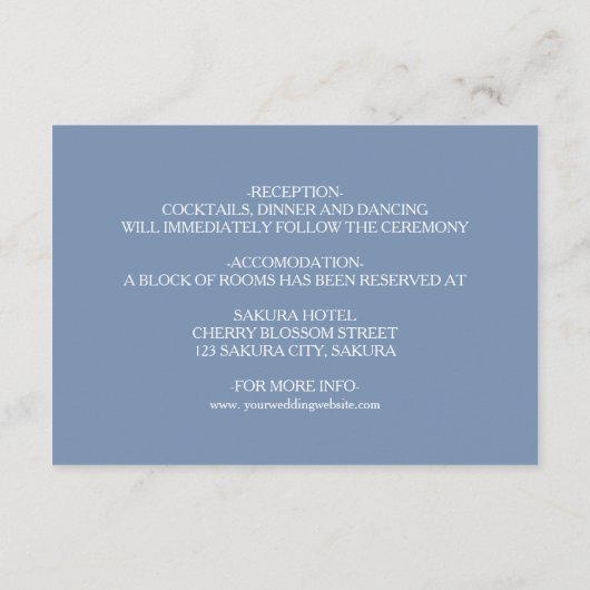 中国の結婚ピンクのダスティブルー結婚の詳細 エンクロージャーカード (裏面)