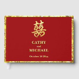 中国の結婚二重ハートフォーマル赤 ゲストブック