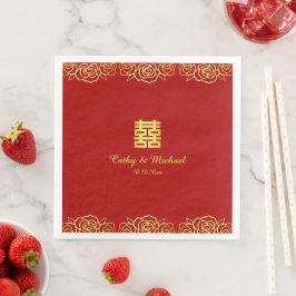中国の結婚式のバラの切り絵 赤と金色