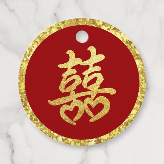 中国の結婚式のフォーマルな赤い金箔 フェイバータグ (正面)