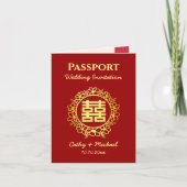 中国の結婚式の旅券の赤い目的地 招待状 (正面)