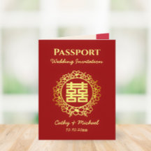 中国の結婚式の旅券の赤い目的地